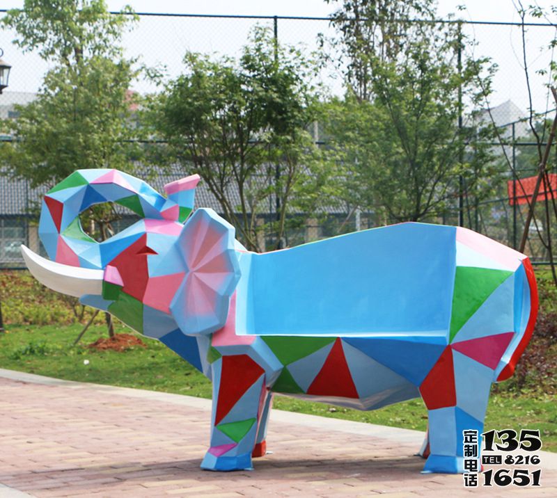 幾何塊面動物大象座椅擺件玻璃鋼雕塑景區商場裝飾品 幾何塊面動物大象座椅擺件玻璃鋼雕塑景區商場裝飾品